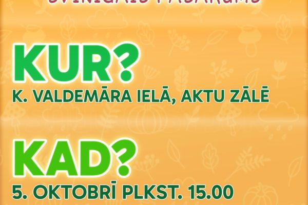Plakāts: Skolotāju diena 2026, svinīgais pasākums. K. Valdemāra ielā, aktu zālē, 5. oktobrī plkst. 15.00.
